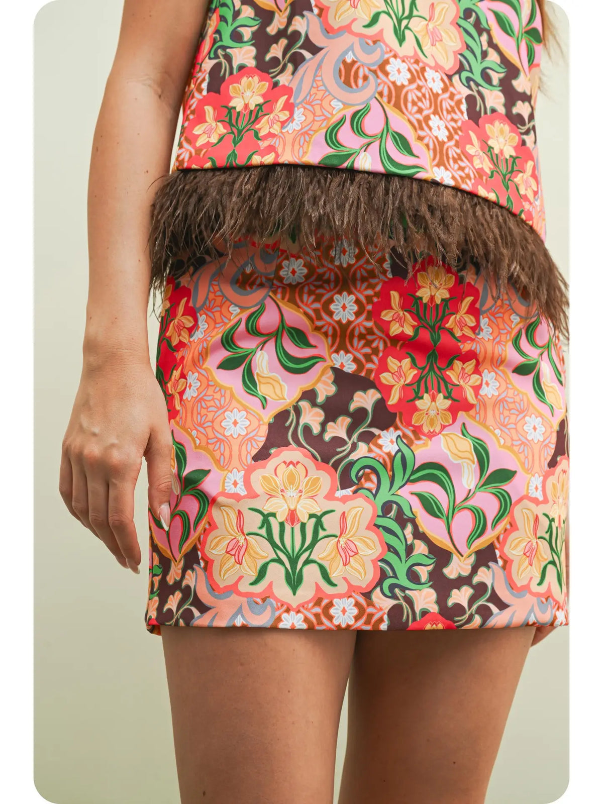 Garden Party Feather Hem Sleeveless Top & Mini Skirt Set