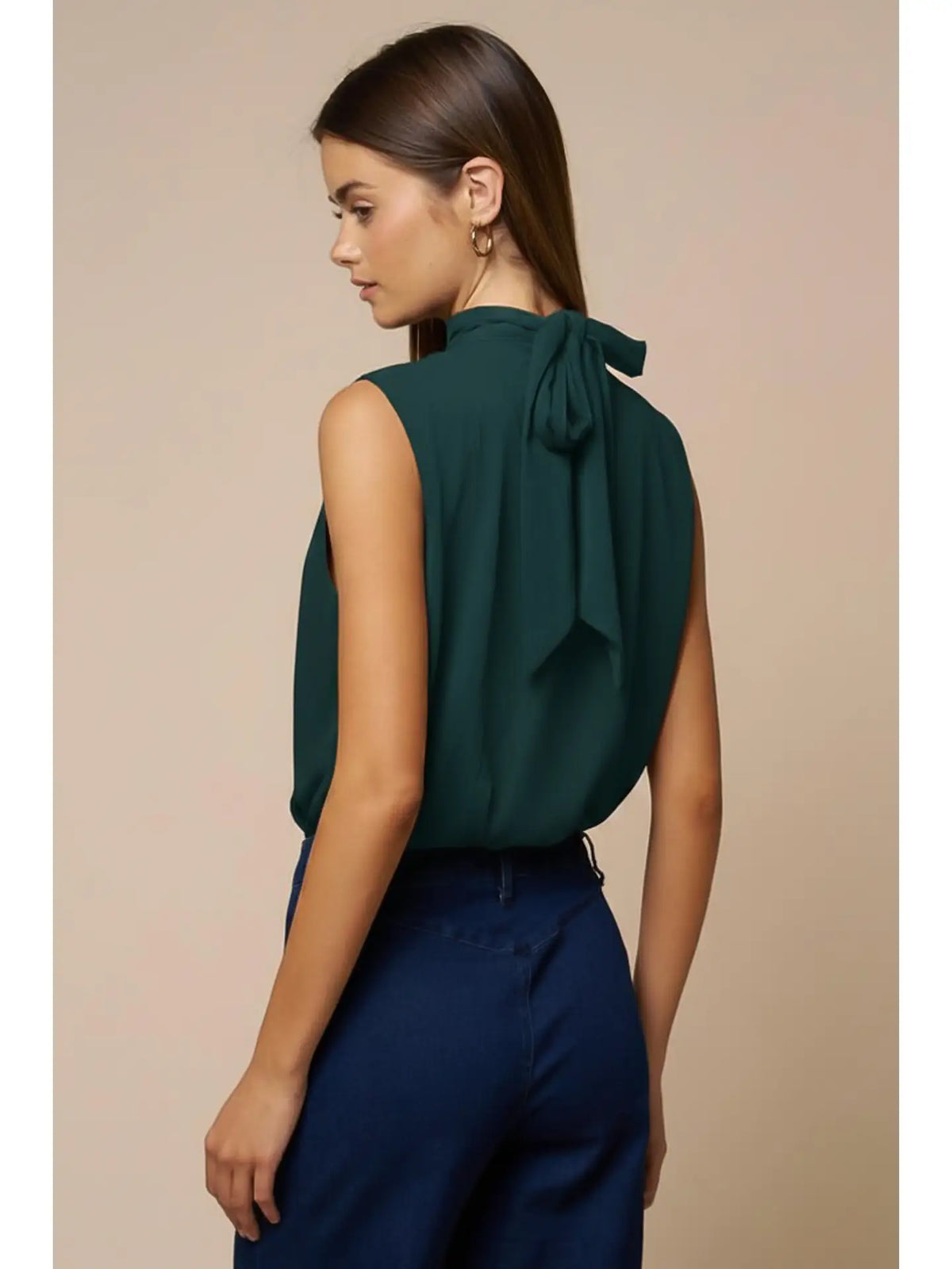 SLEEVELESS DRAPED TOP W/ BACK NECK TIE
