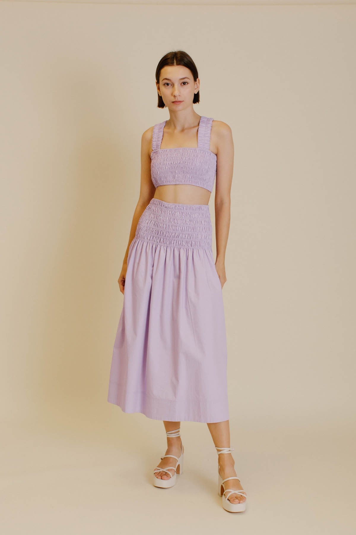 POPLIN SHIRRED CROP TOP