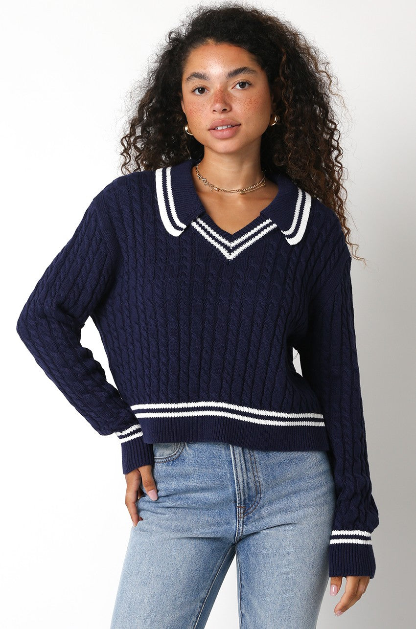 V NECK SWEATER WITH COLLAR