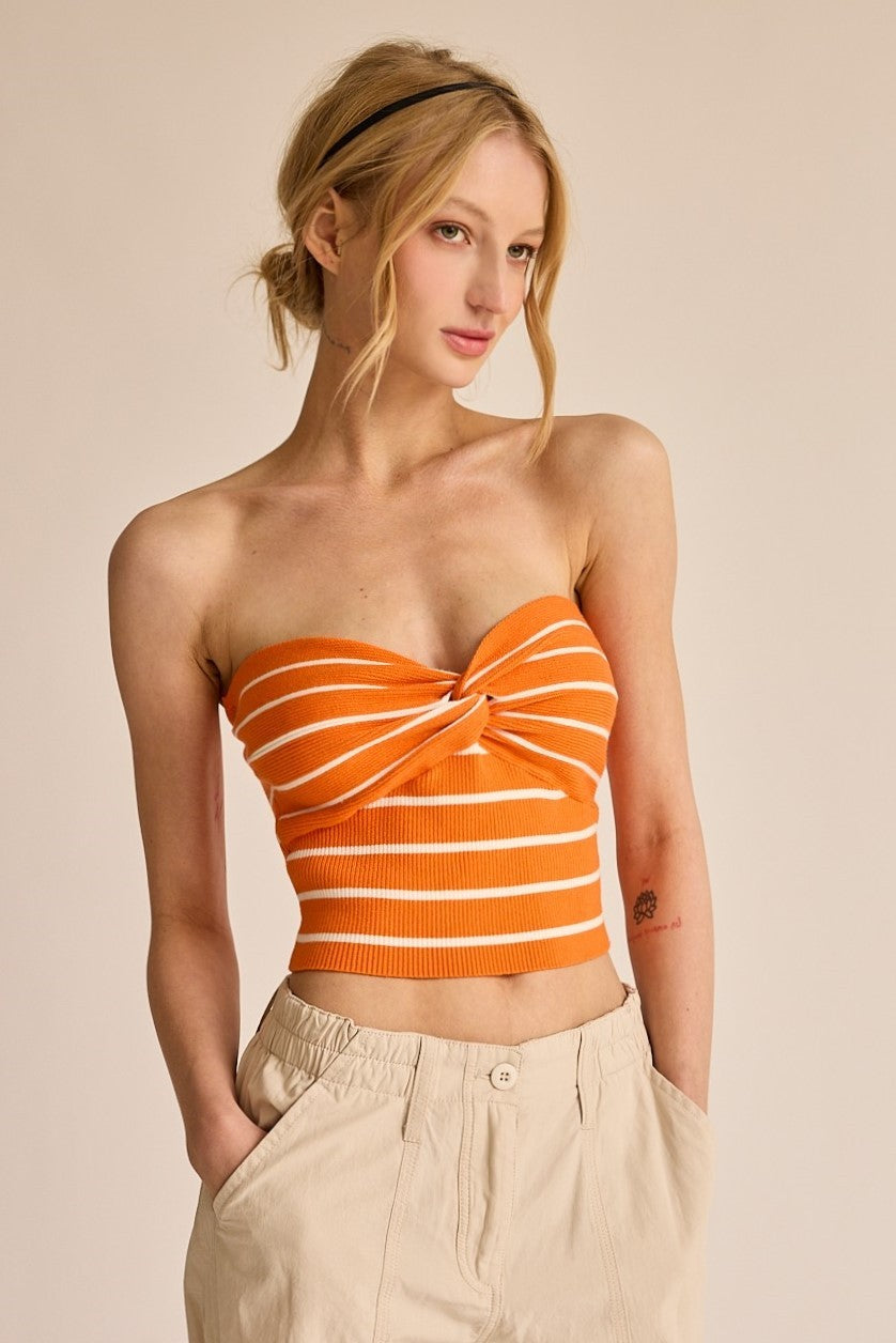 Mia Strapless Twist Front Stripe Top