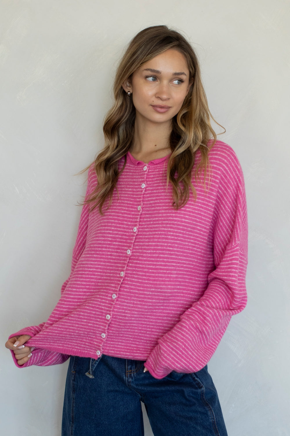 Bubblegum Pinstripe Piper Cardigan