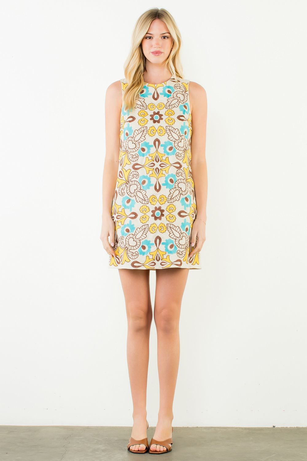 Sleeveless Floral Embroidered Dress