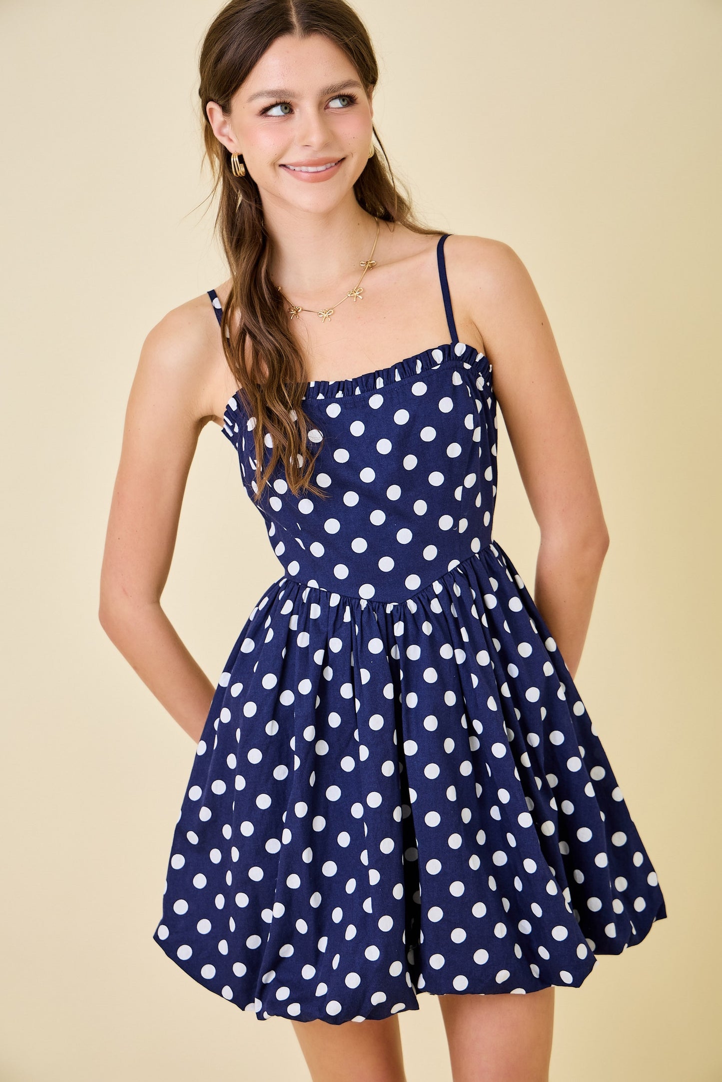 Sleeveless Polkadots Corset Top Mini Bubble Dress