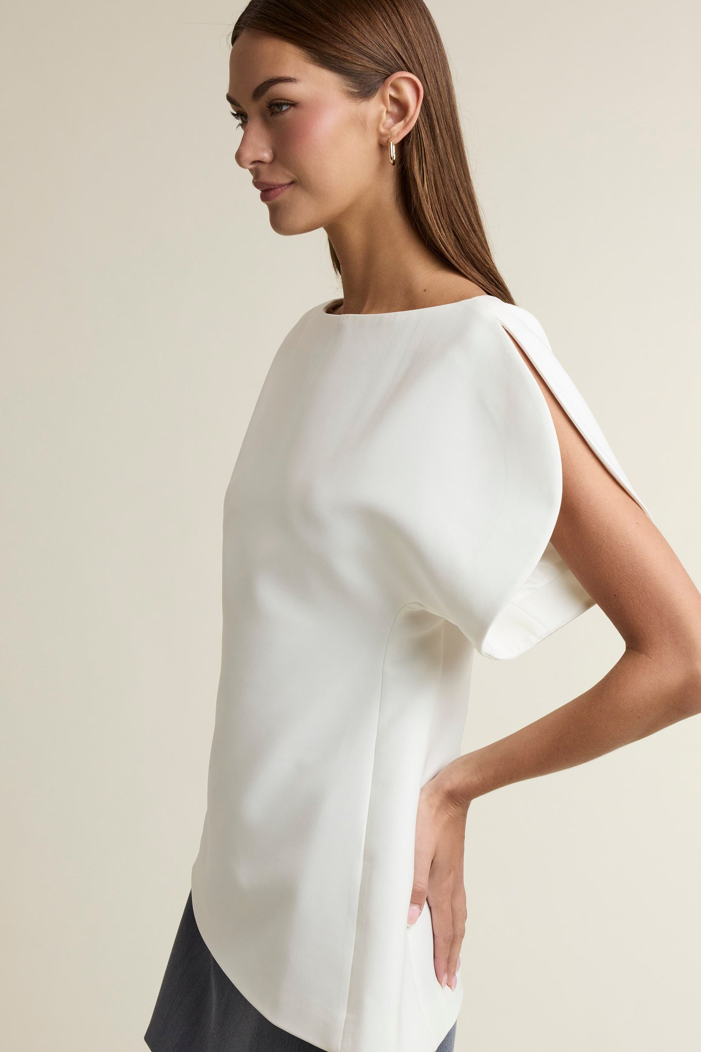 Boat Neckline Asymmetrical Hem Top