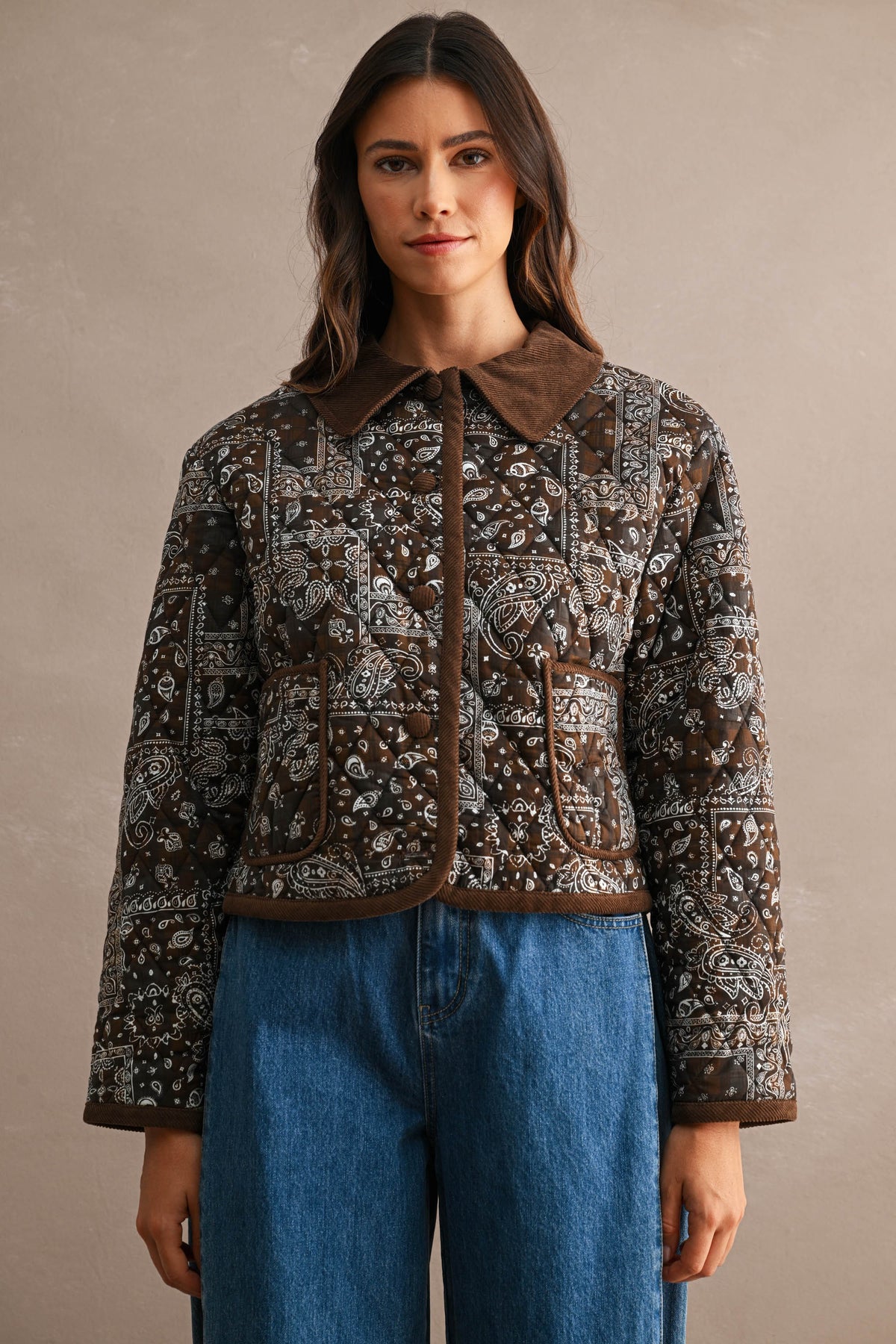 Paisley Contrast Collar Bomber Jacket