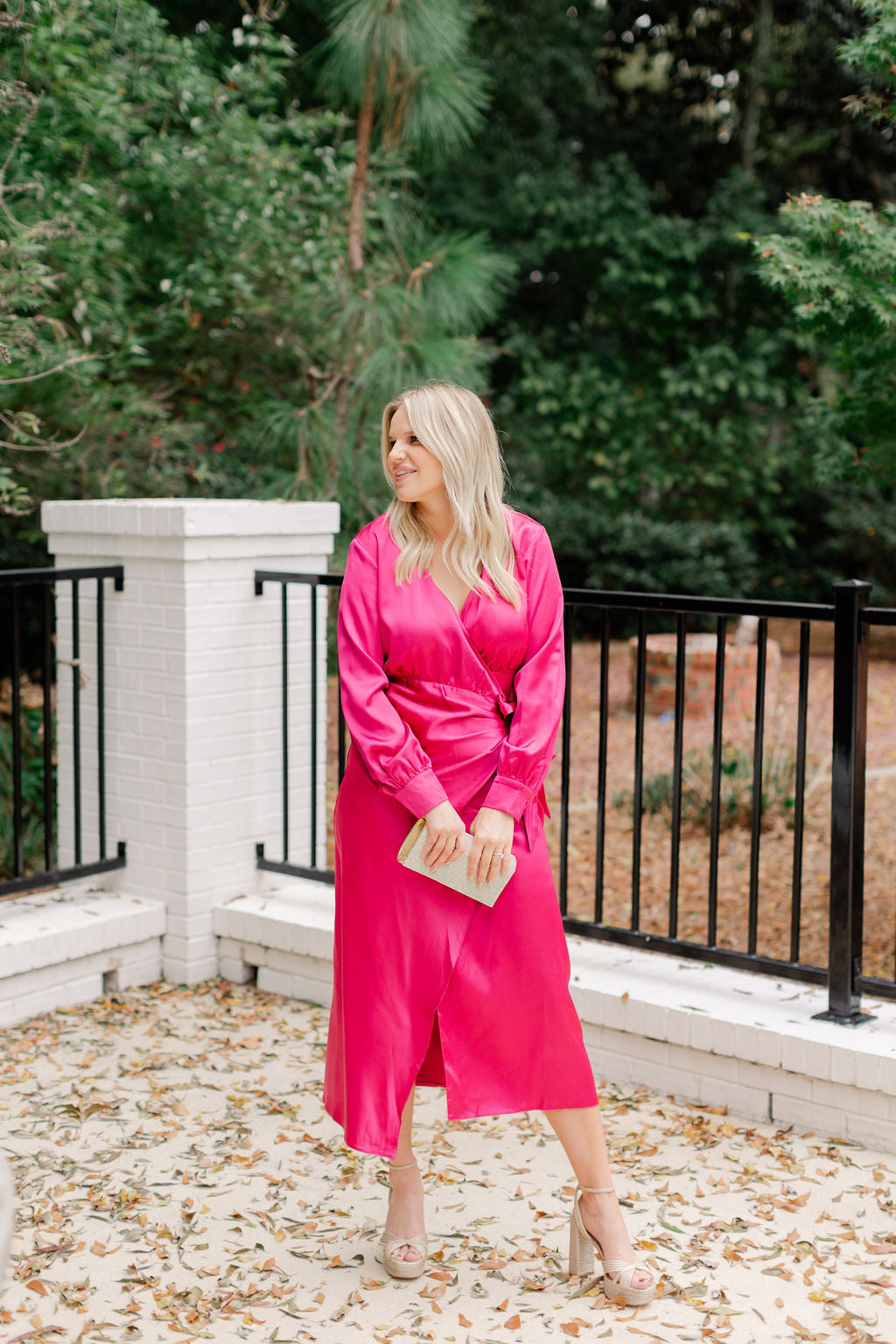 SATIN COLLARED OVERLAP MIDI DRESS