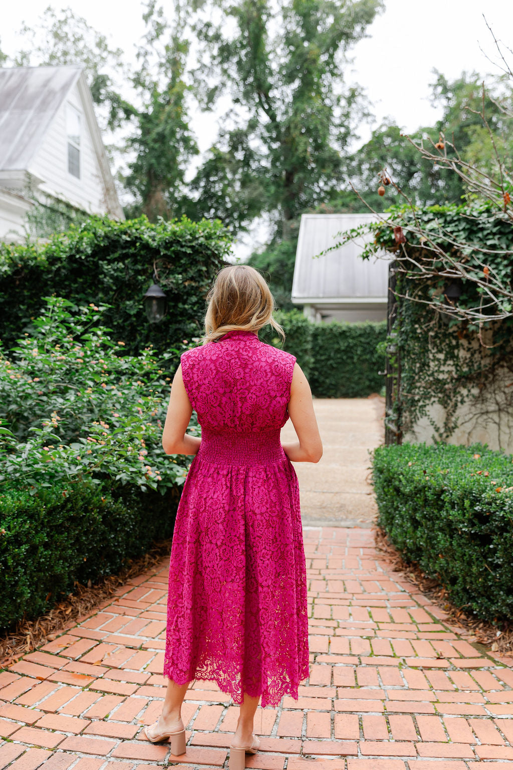 Lace Front Zip Midi Dress