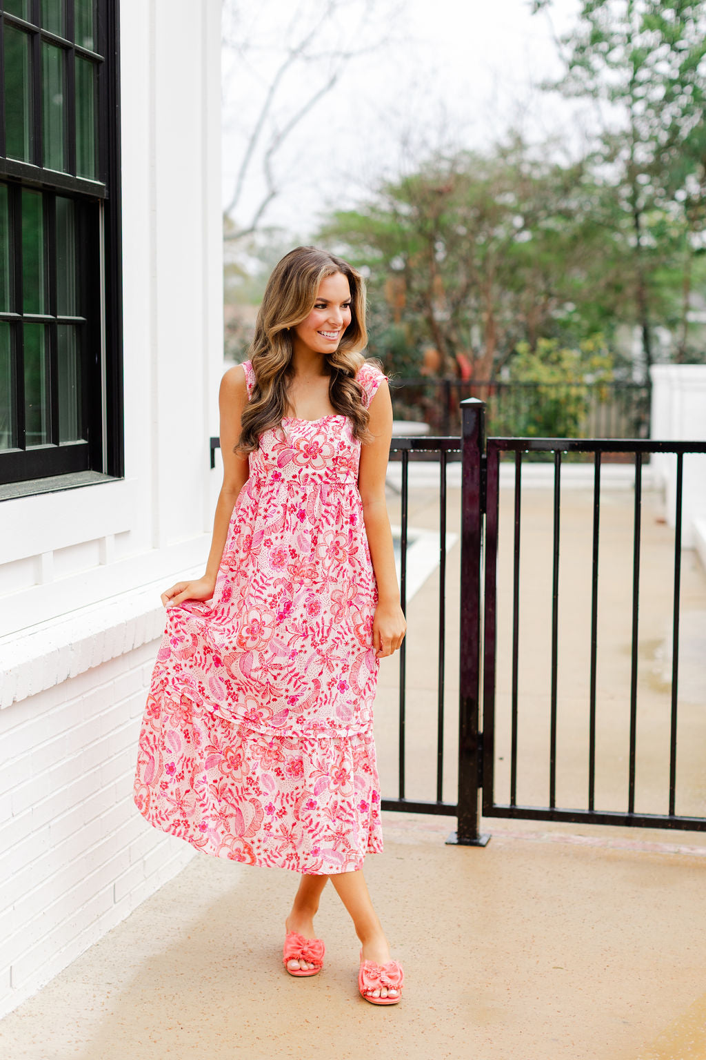 Abstract Print Square Neck Midi Dress