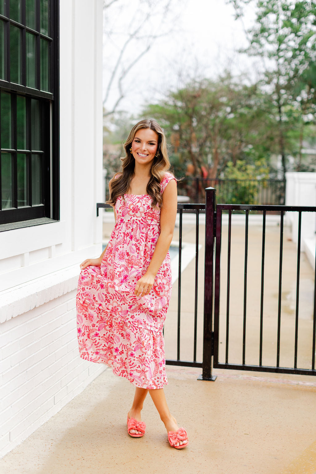 Abstract Print Square Neck Midi Dress