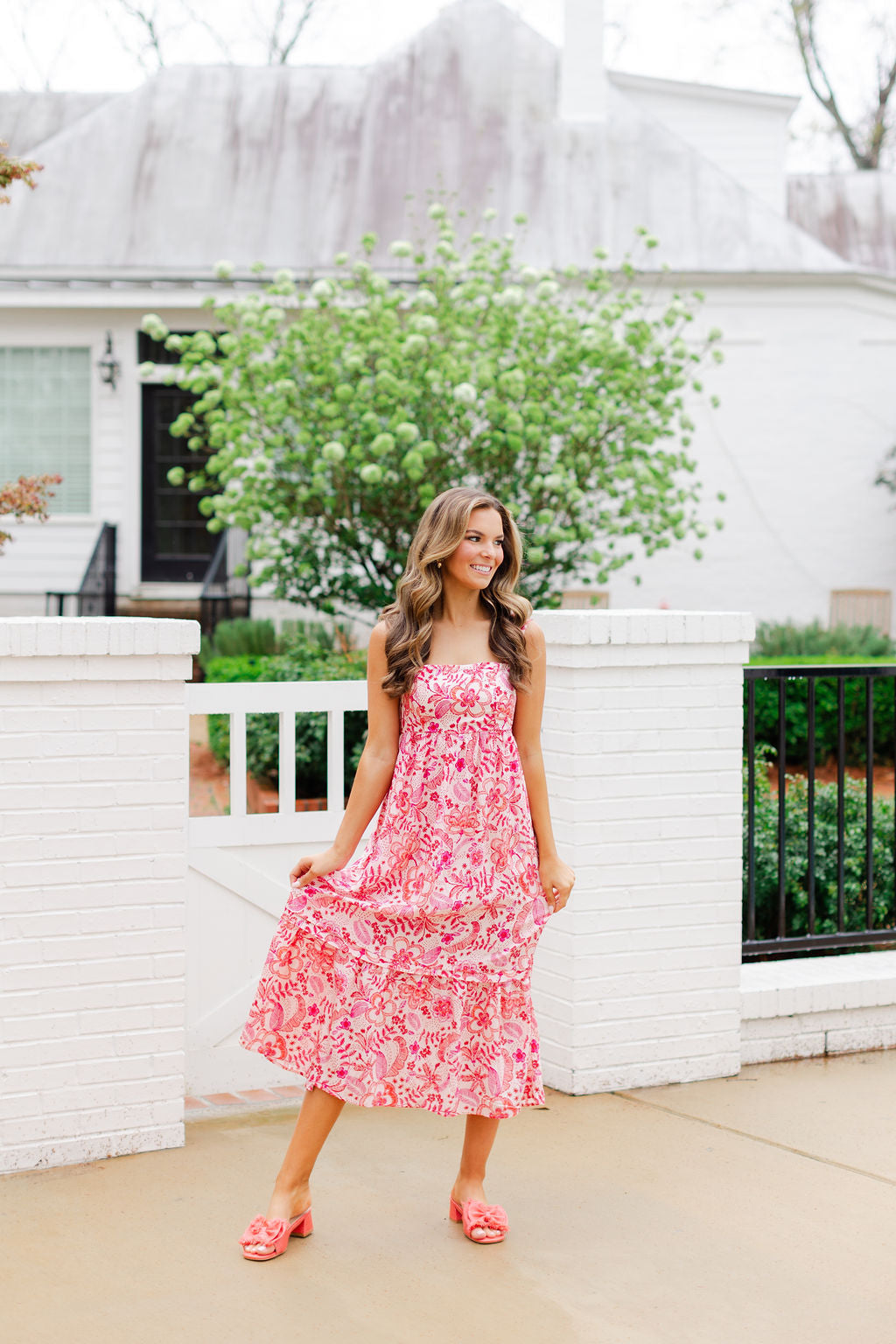 Abstract Print Square Neck Midi Dress