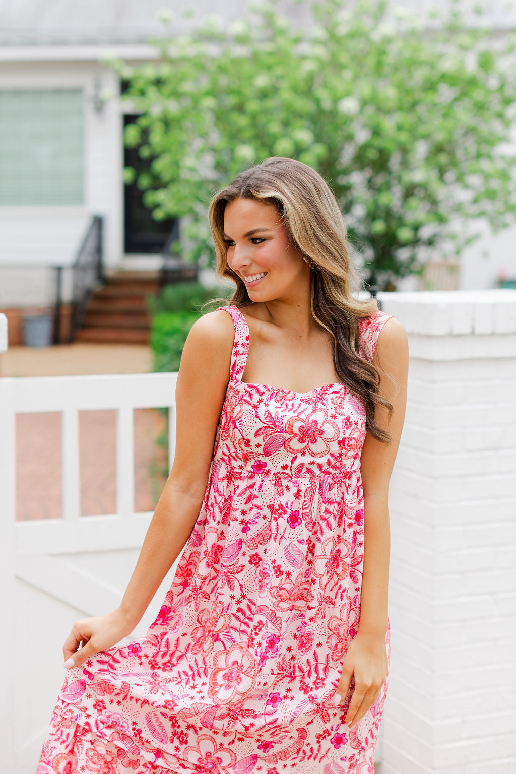 Abstract Print Square Neck Midi Dress