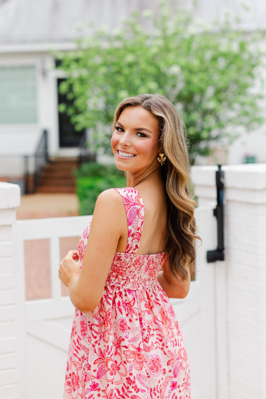 Abstract Print Square Neck Midi Dress