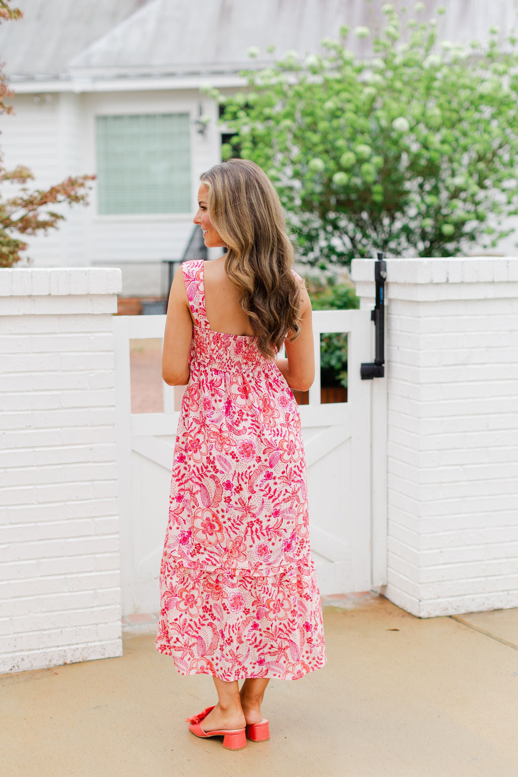 Abstract Print Square Neck Midi Dress