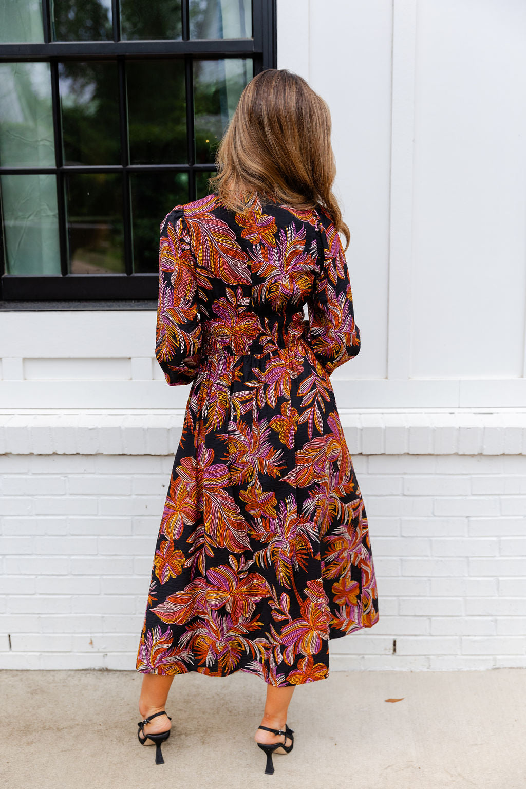Leaf Print Midi Dress