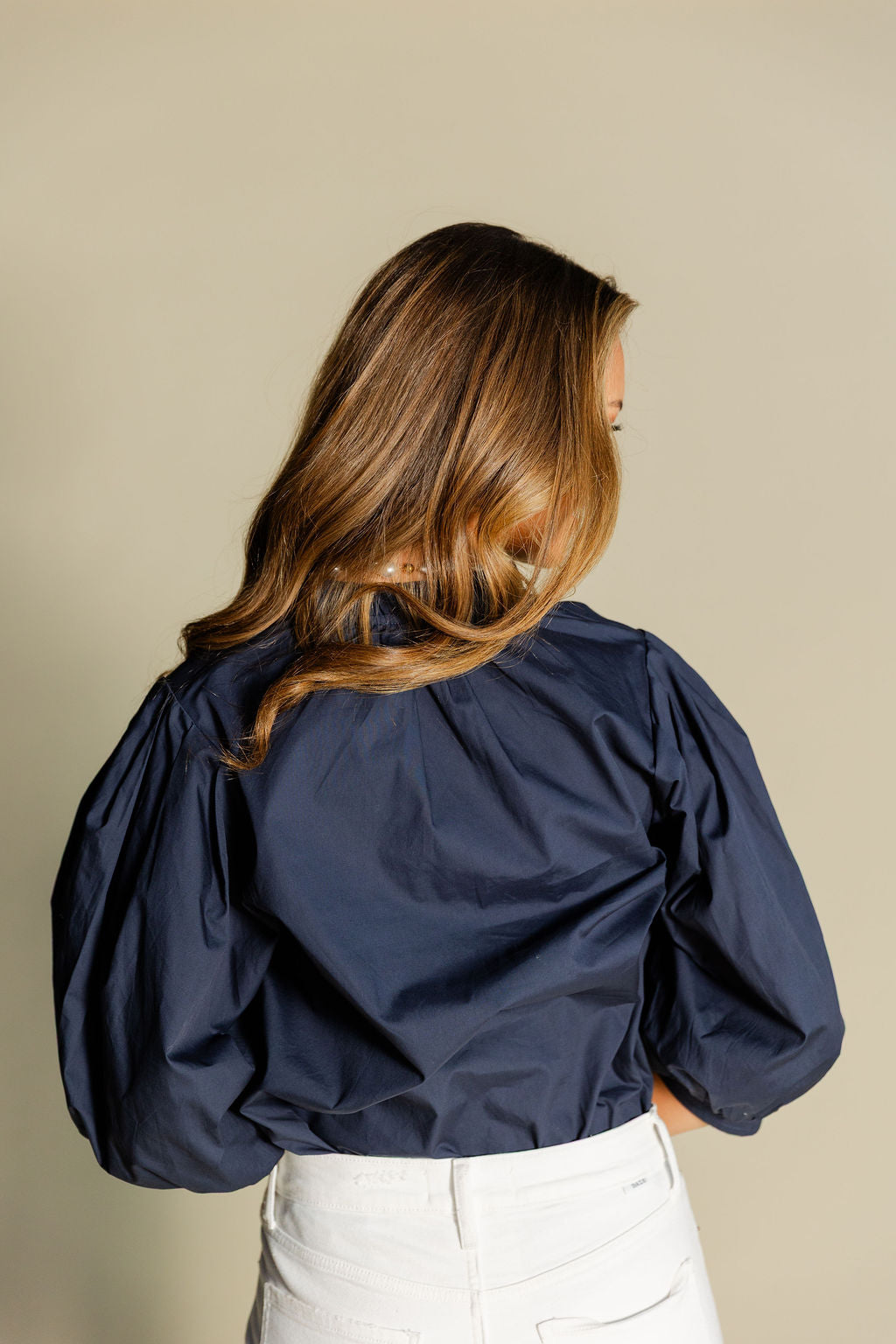 Ruffled Mock Neck Poplin Top