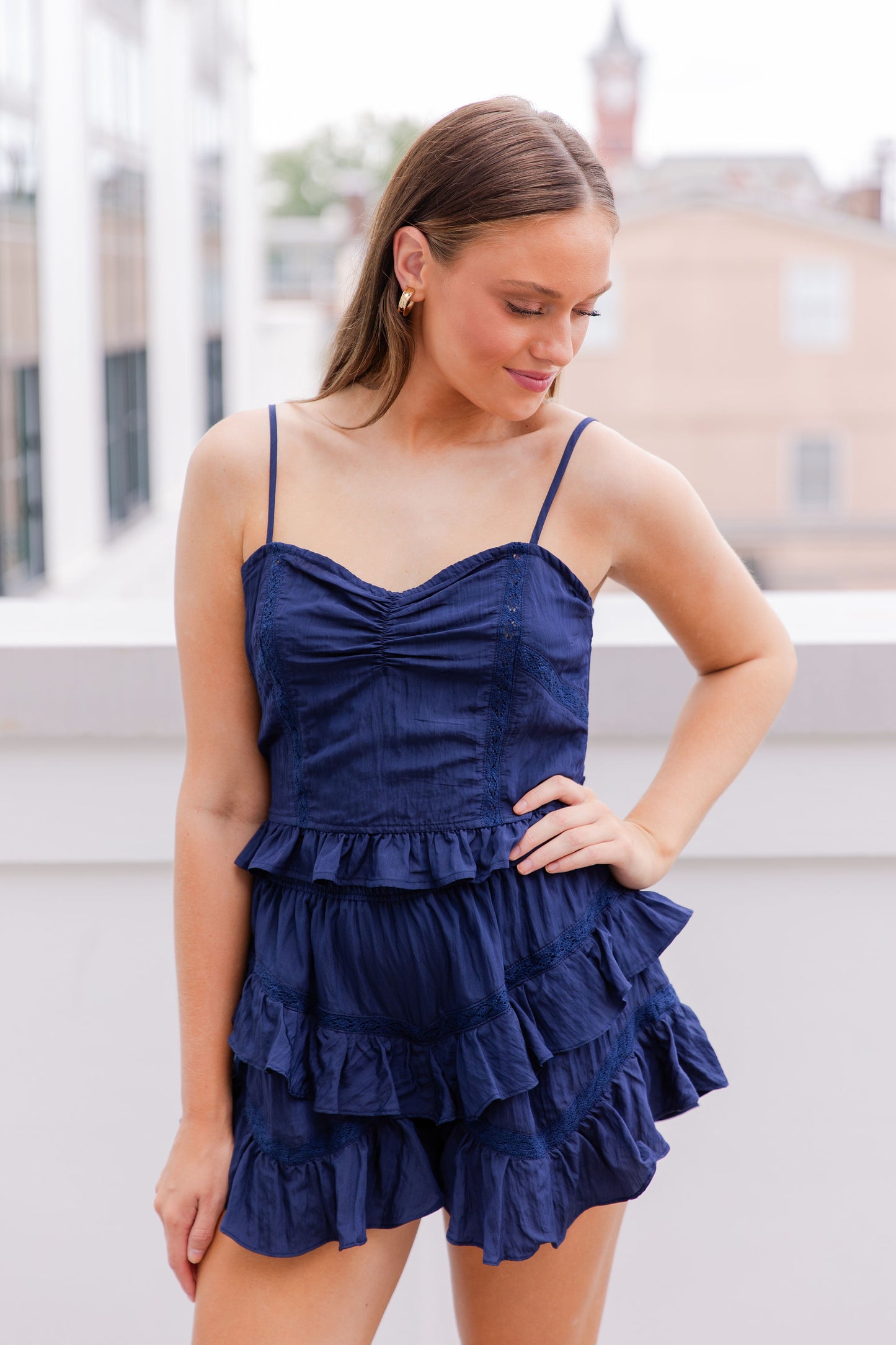 Lace Ruffle Cami with Back Lace-up Tie