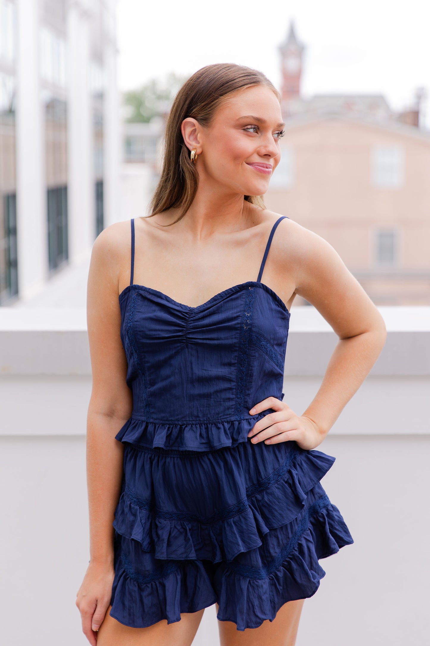 Lace Ruffle Cami with Back Lace-up Tie