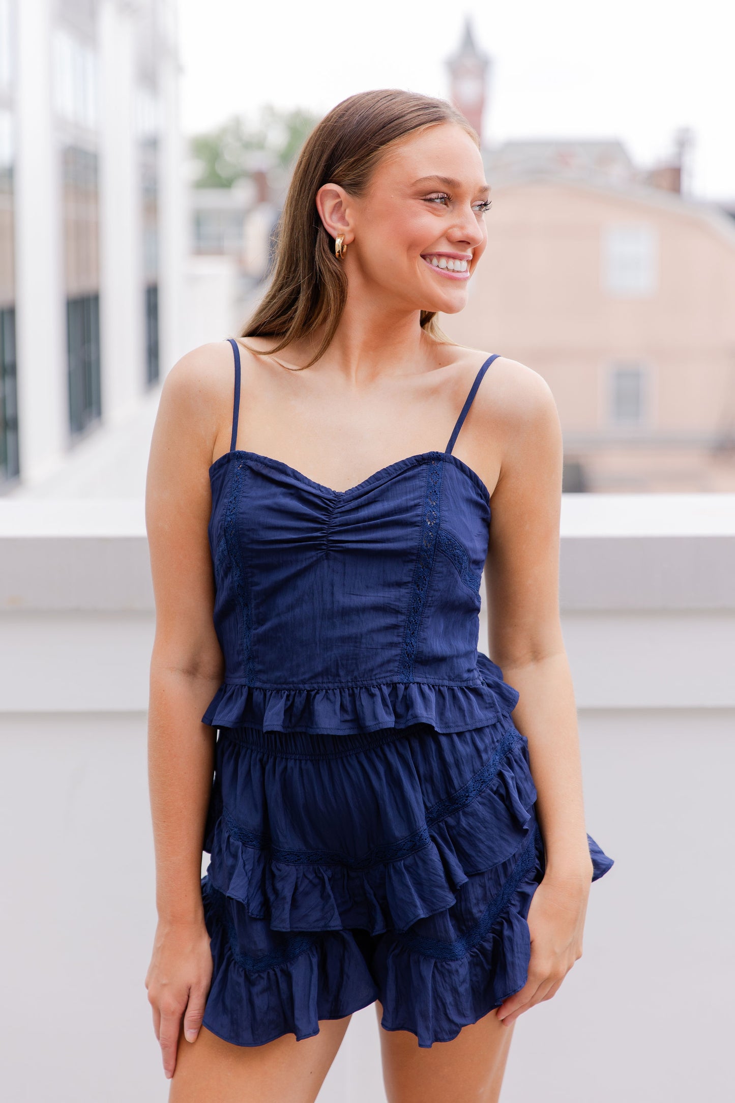 Lace Ruffle Cami with Back Lace-up Tie
