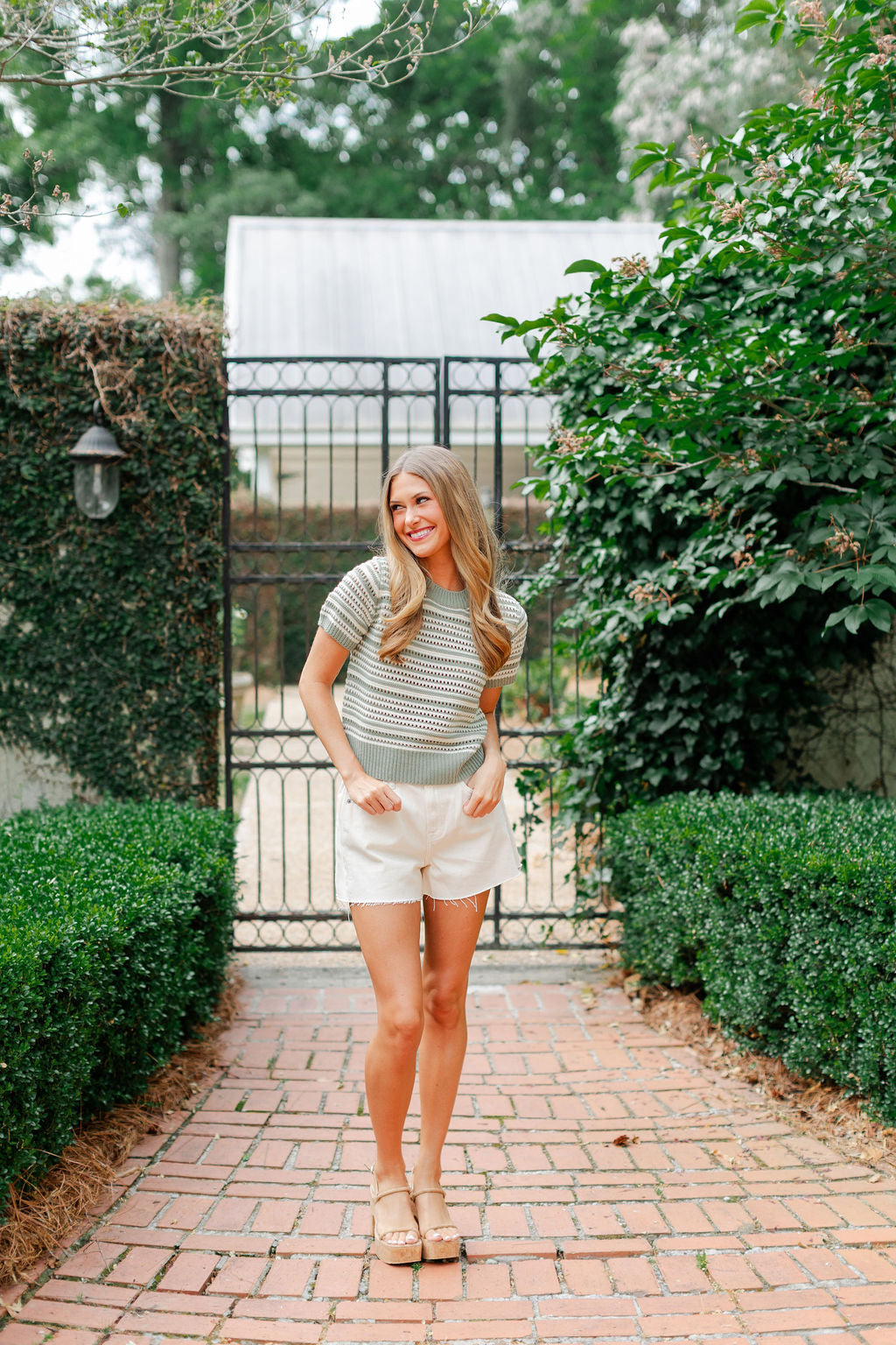 Stripe Short Sleeve Sweater