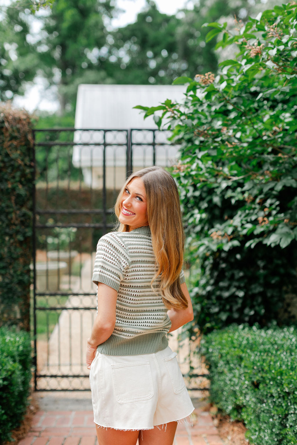 Stripe Short Sleeve Sweater