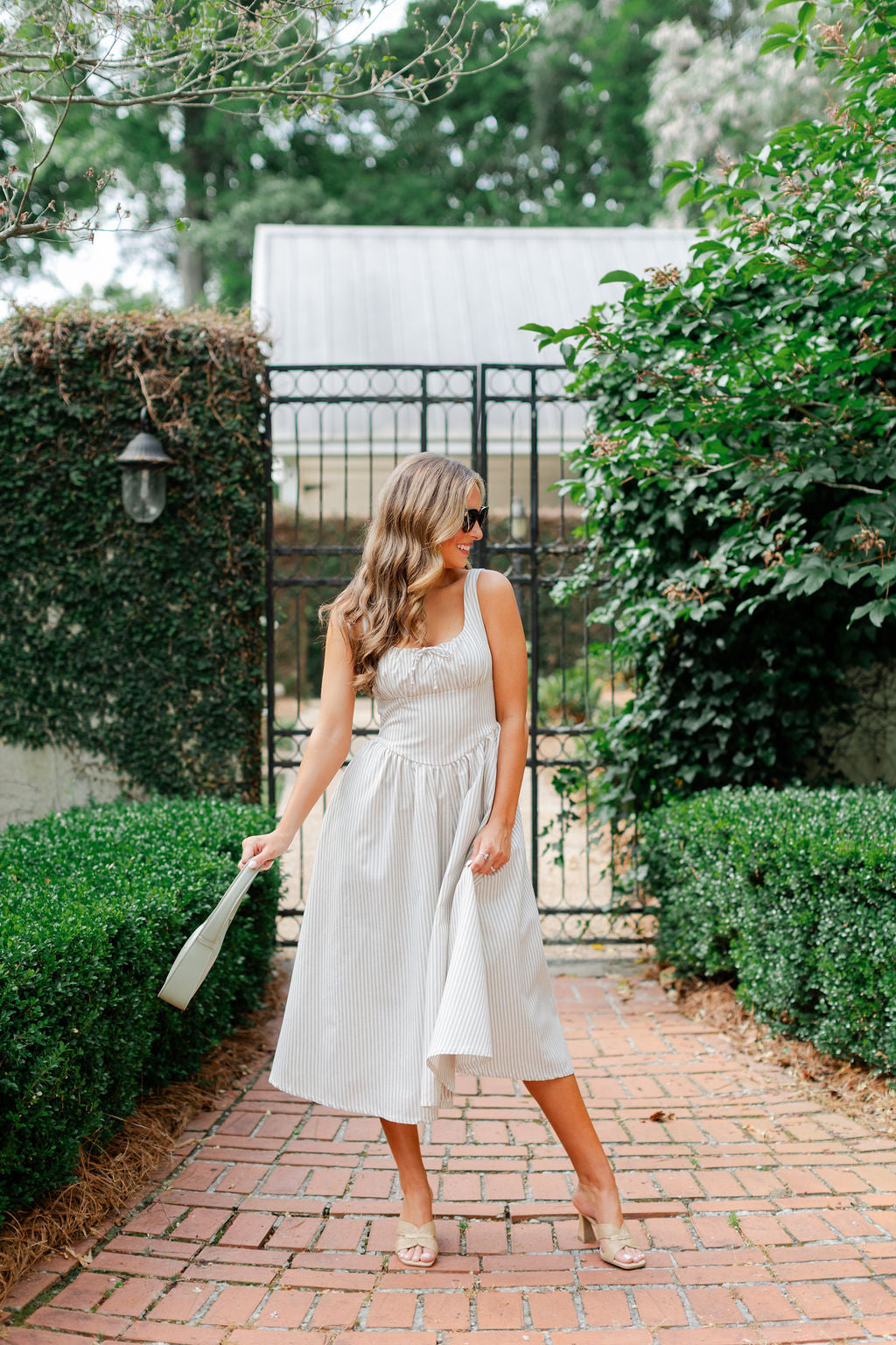 Striped Faux Corset Style Midi Dress