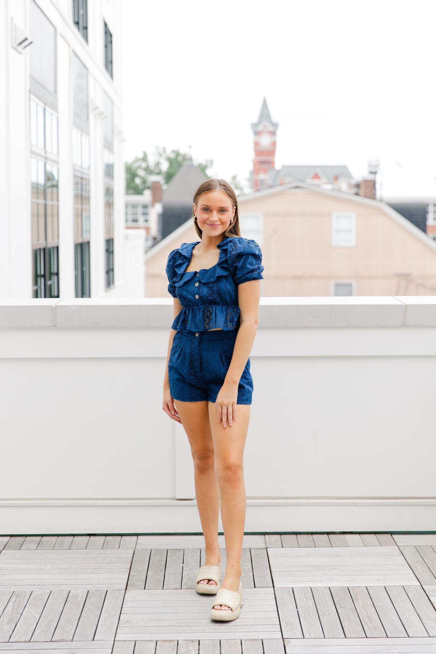 EYELET PUFF SLEEVE BABY DOLL TOP