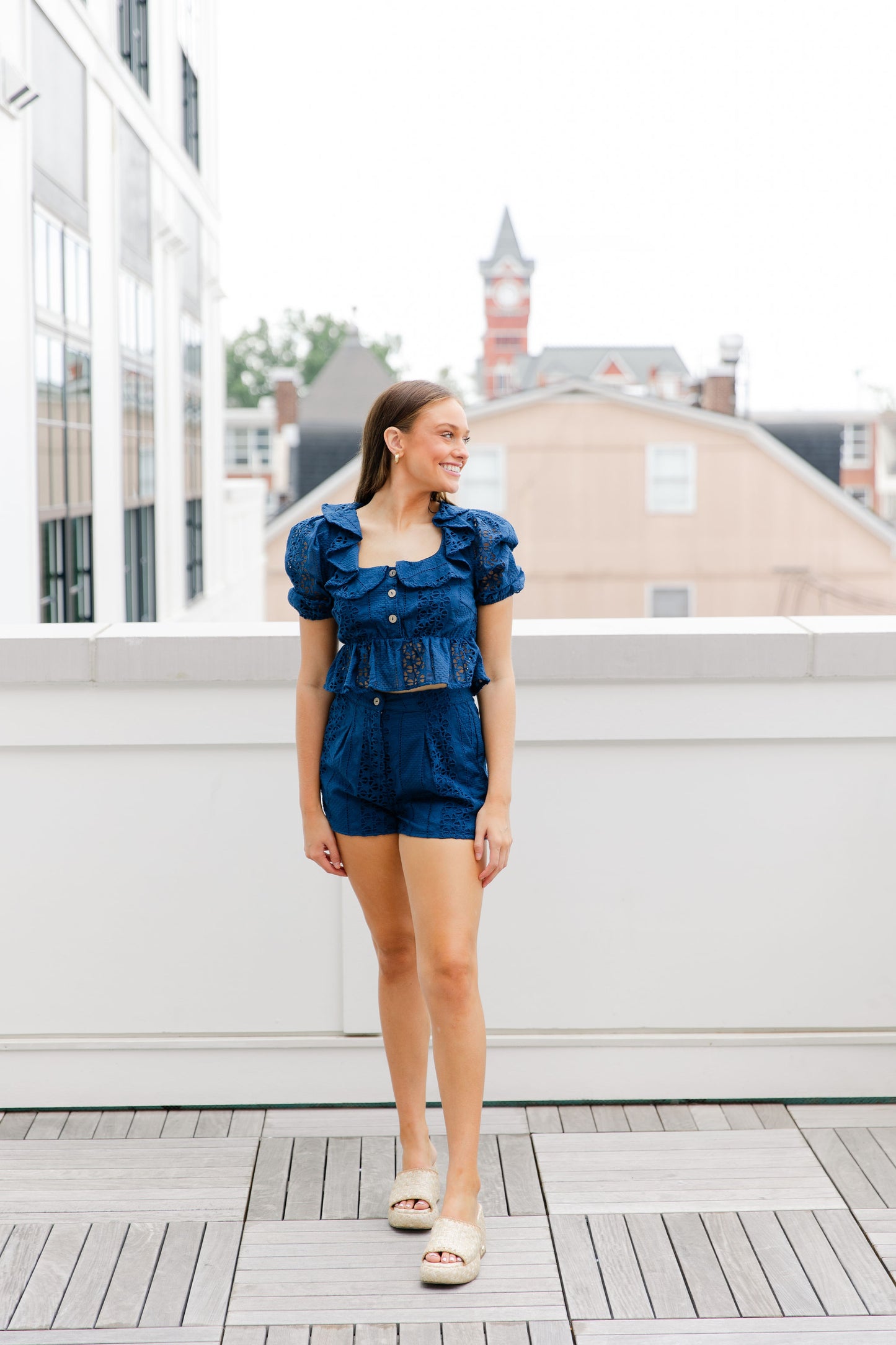 EYELET PUFF SLEEVE BABY DOLL TOP