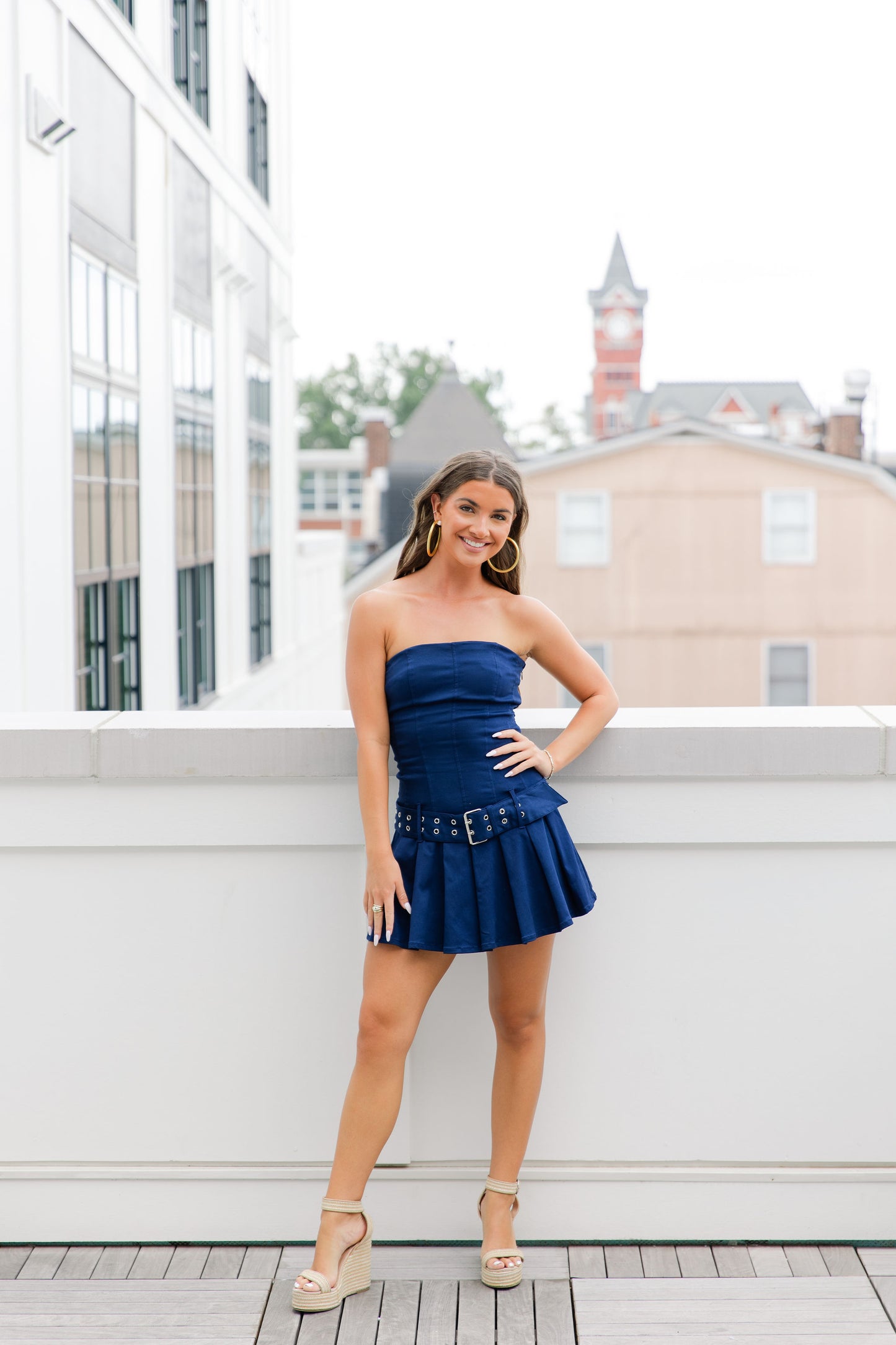 STRPLESS BELTED PLEATED MINI DRESS