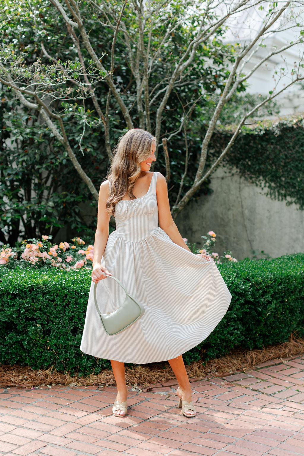 Striped Faux Corset Style Midi Dress