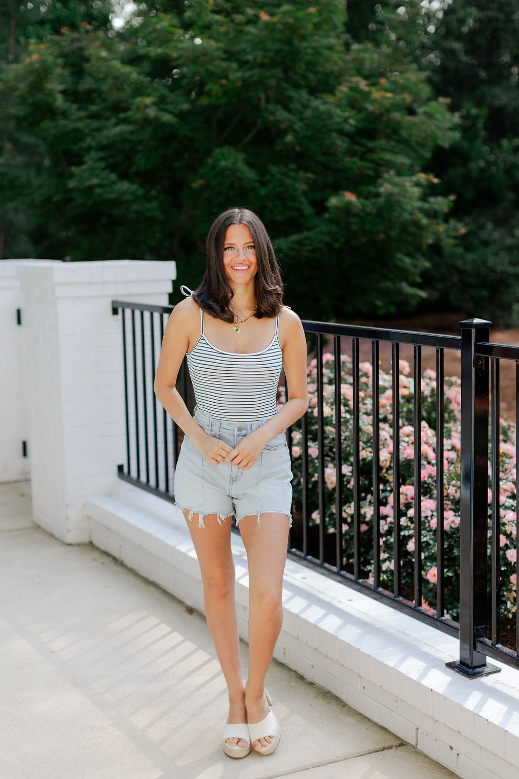 Striped Shoulder Tie Bodysuit