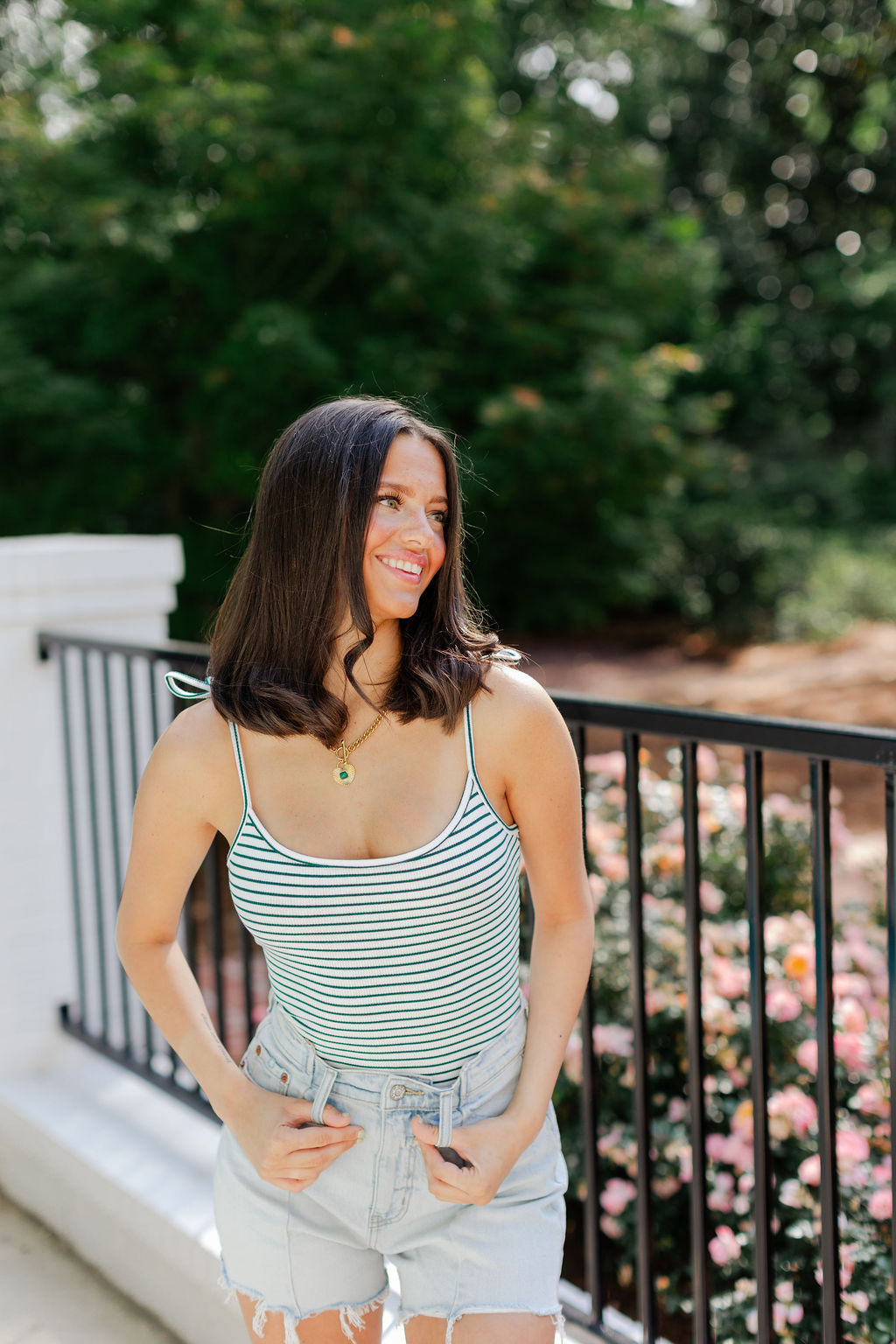 Striped Shoulder Tie Bodysuit