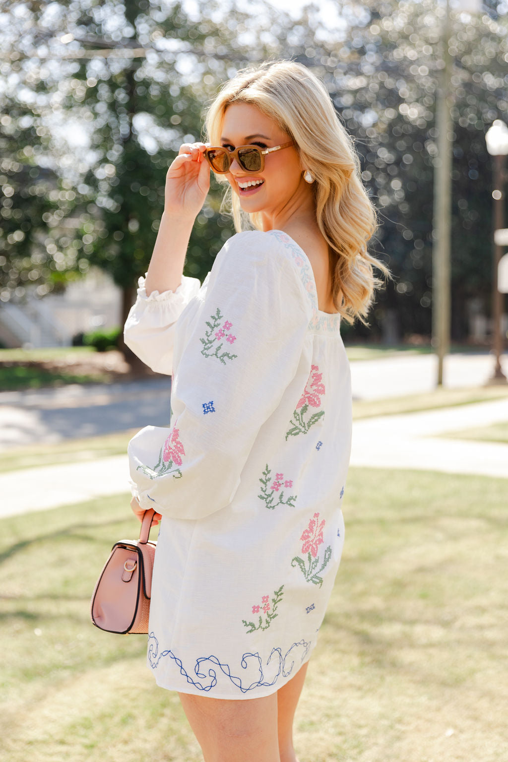 Square Neck Long Sleeve Mini Dress