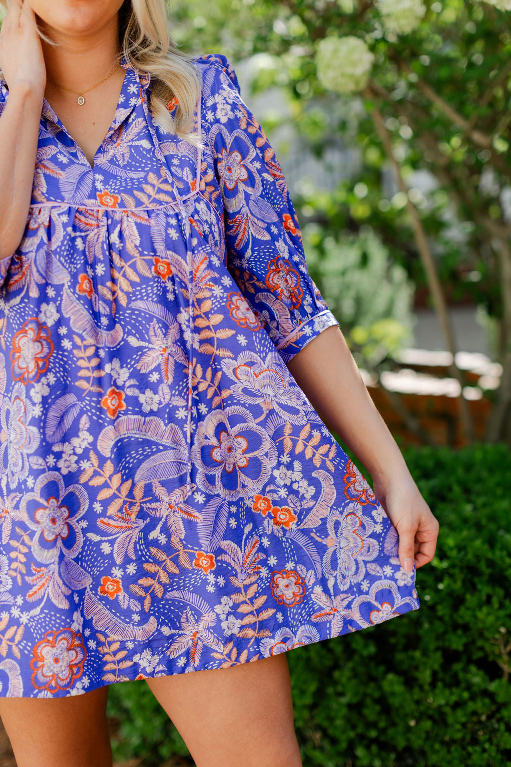 Floral Print Bib Detail Dress