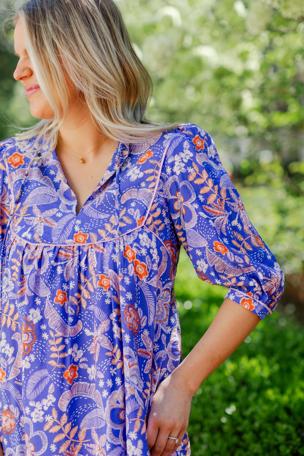 Floral Print Bib Detail Dress