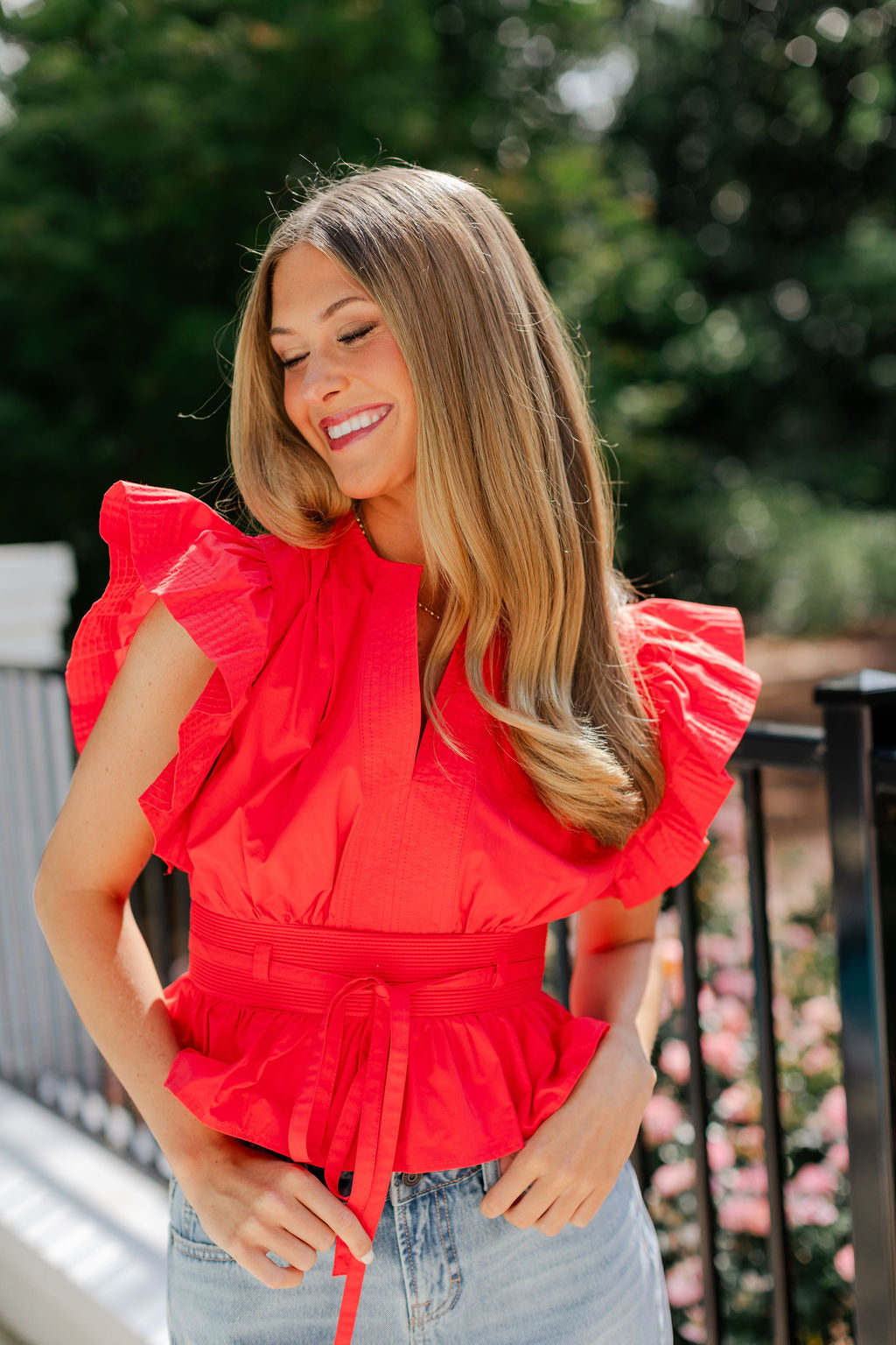 Flutter Sleeve Peplum Tie Top