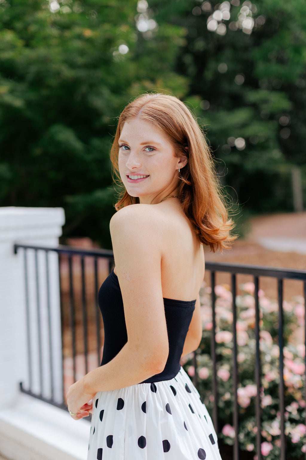 Strapless Polka Dot Midi Dress