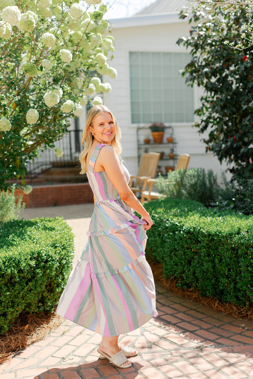 Multicolor Striped Tier Midi Dress
