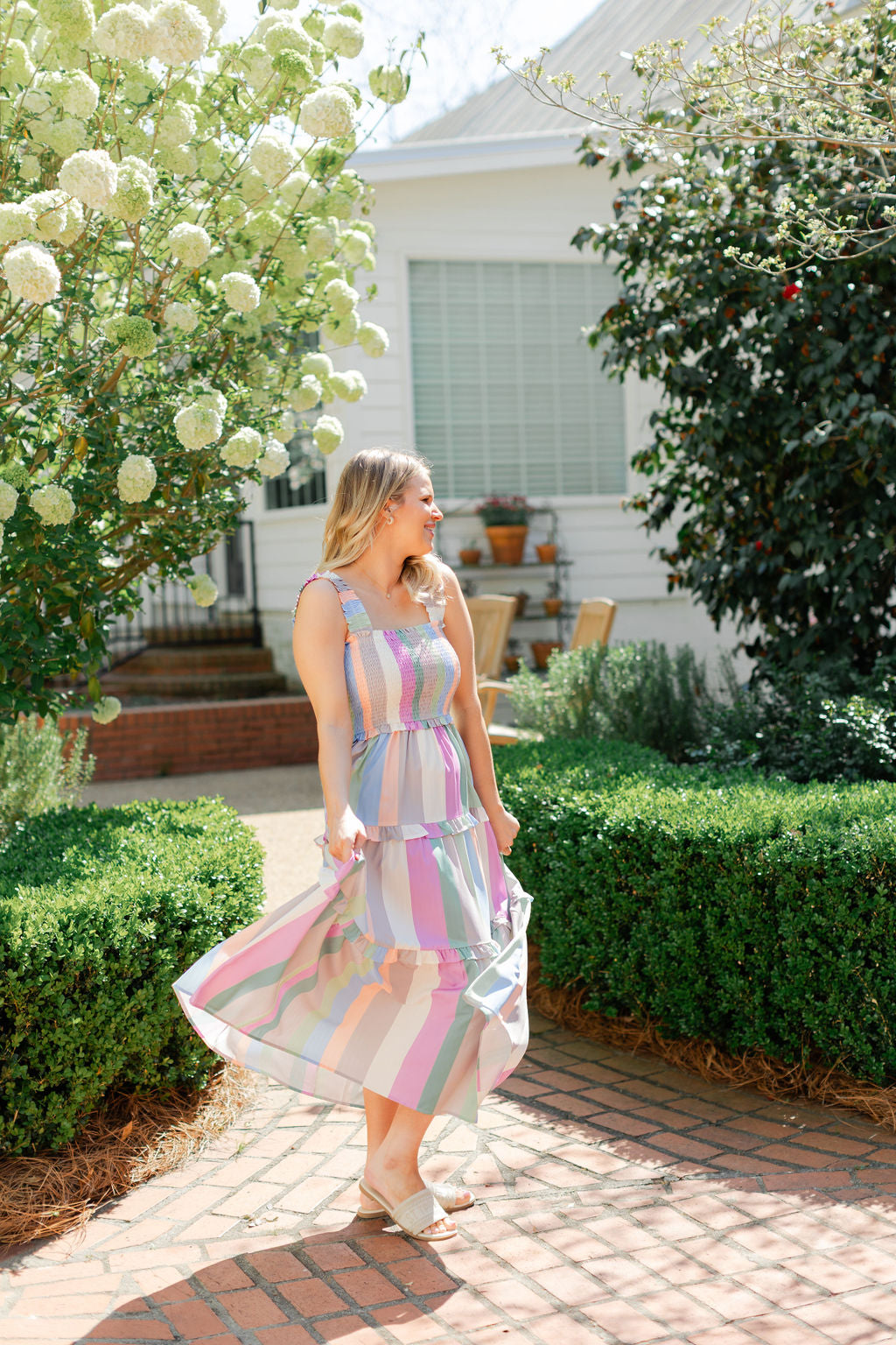 Multicolor Striped Tier Midi Dress