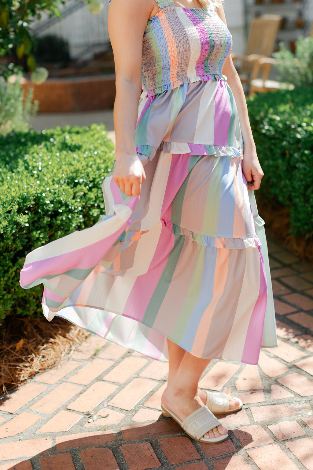 Multicolor Striped Tier Midi Dress