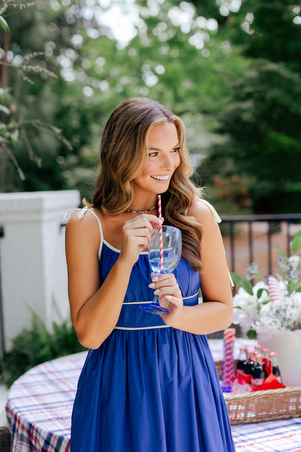 Contrast Piping Midi Dress