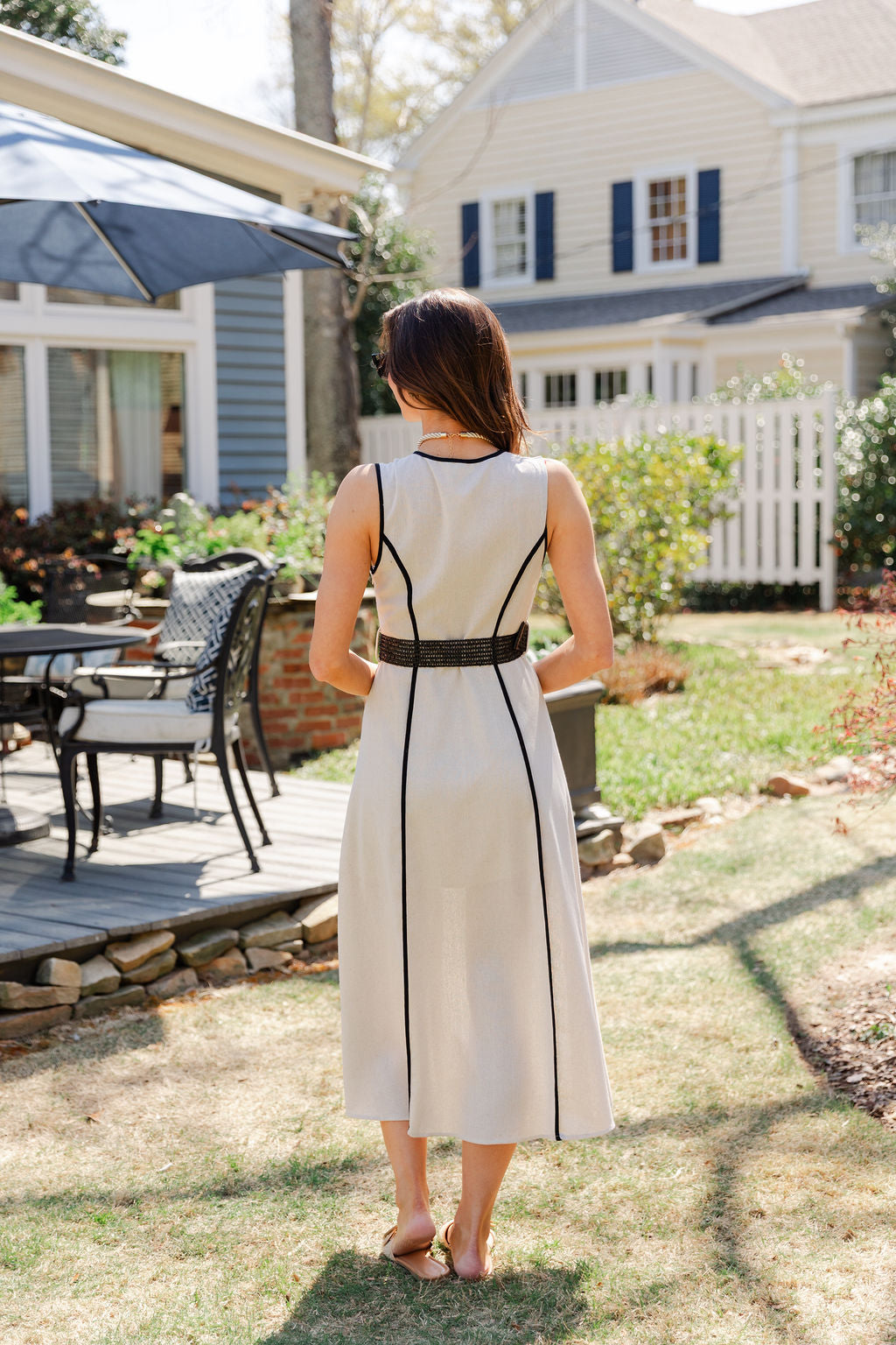 Belted Contrast Piping Dress