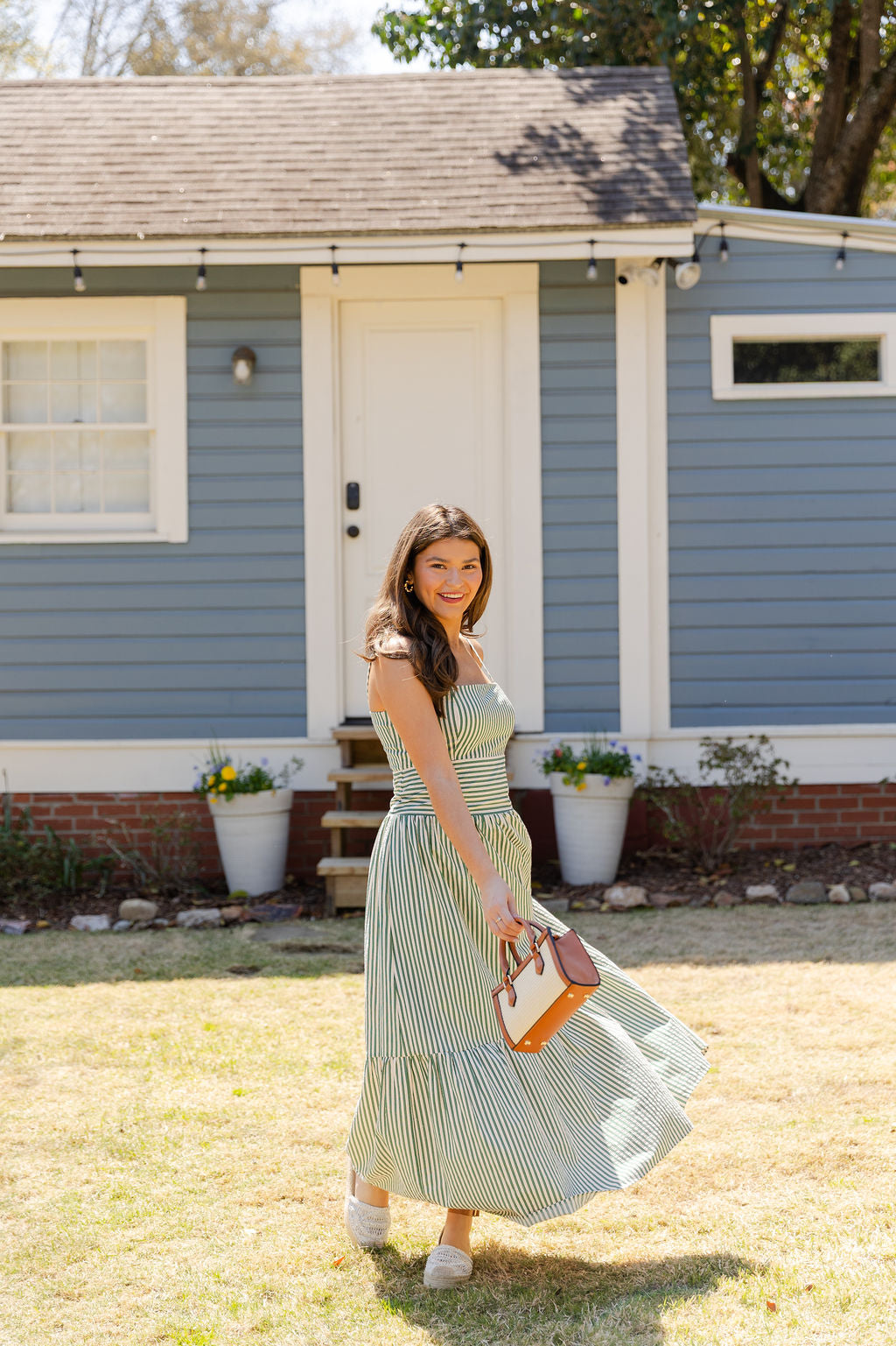 Striped Textured Tiered Dress