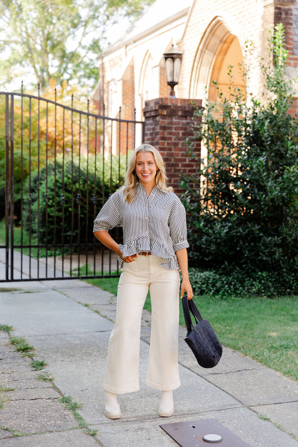 Striped Button Down Ruffle Hem Top
