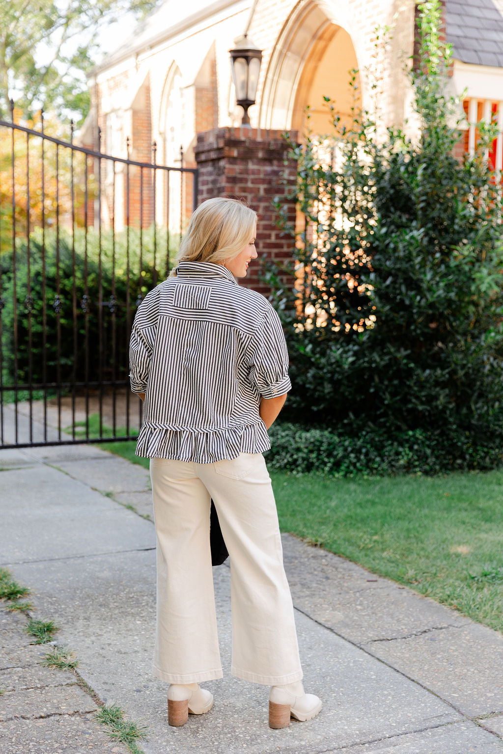 Striped Button Down Ruffle Hem Top