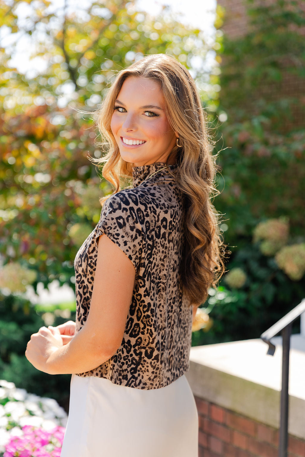 Animal Print Mock Neck Knit Top