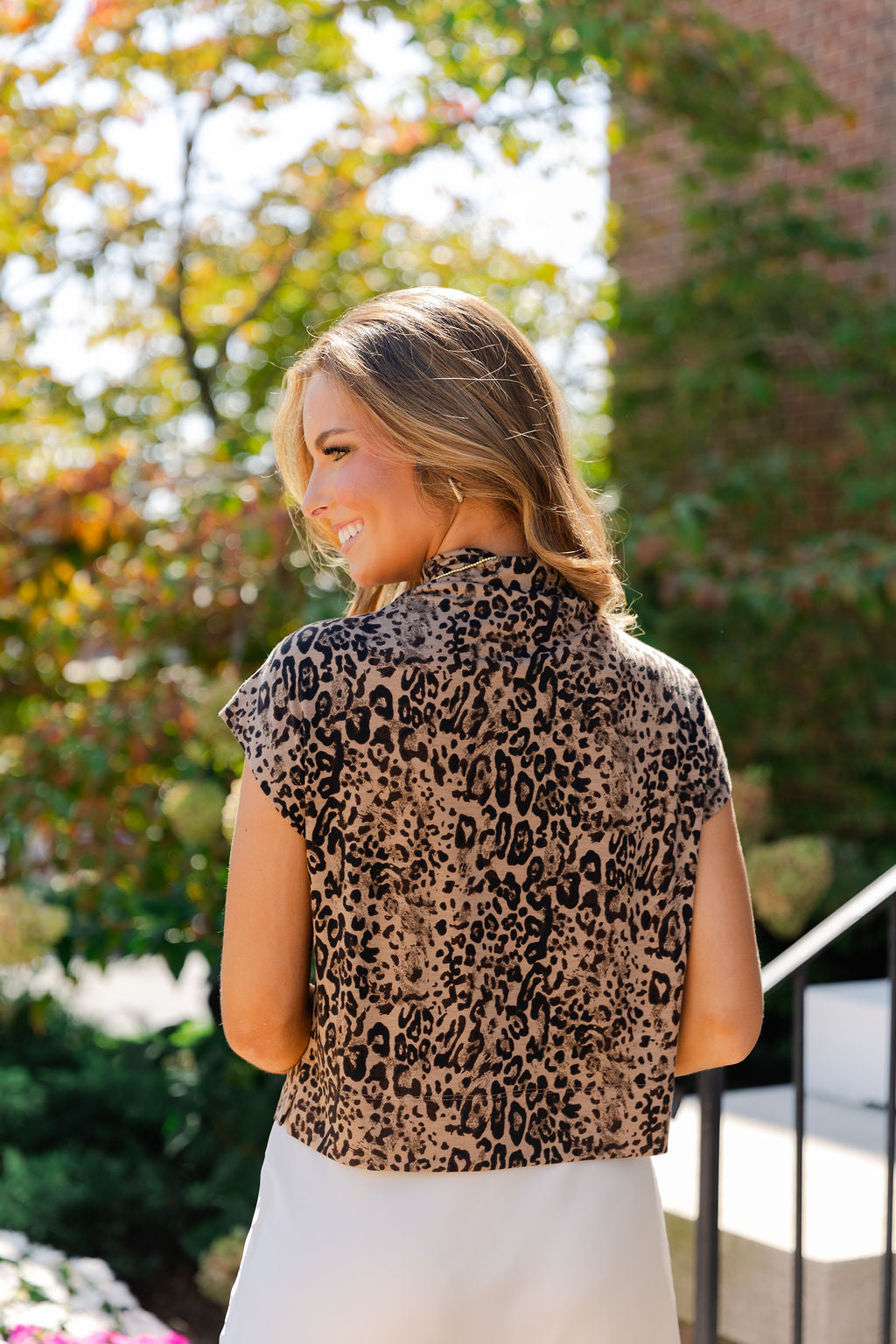 Animal Print Mock Neck Knit Top