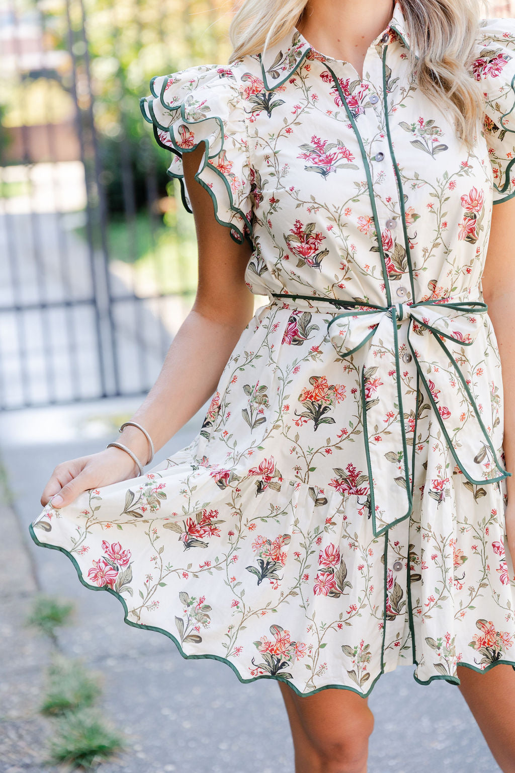 Belted Flutter Sleeve Dress