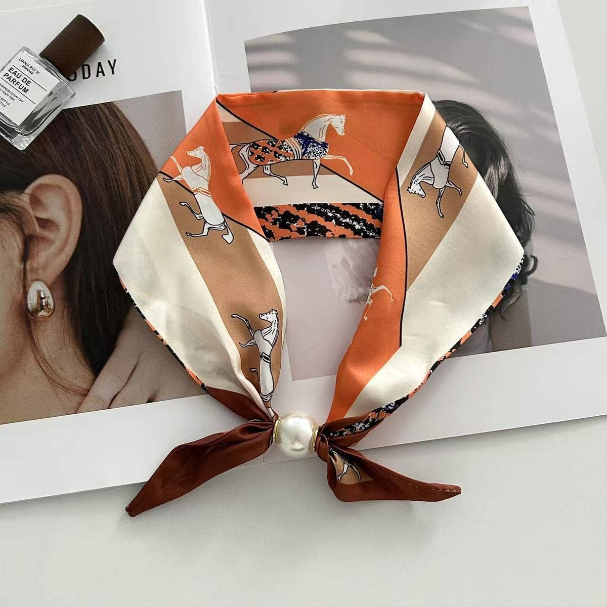 Vintage Floral Print Pearl Solf Silk Scarf