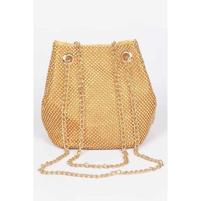 RHINSTONE BUCKET BAG WITH CHAIN STRAP